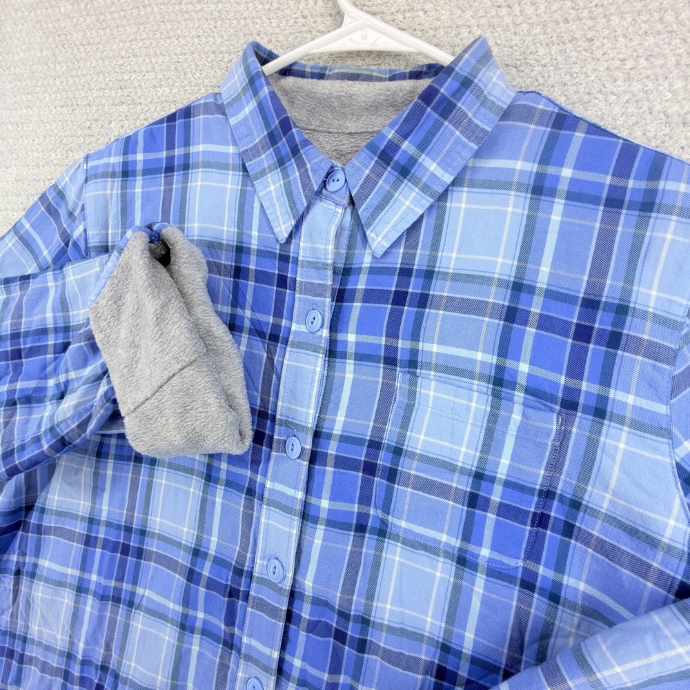 L.L.Bean Fleece Lined Flannel Shirt Womens Large Blue Plaid Shacket Jacket